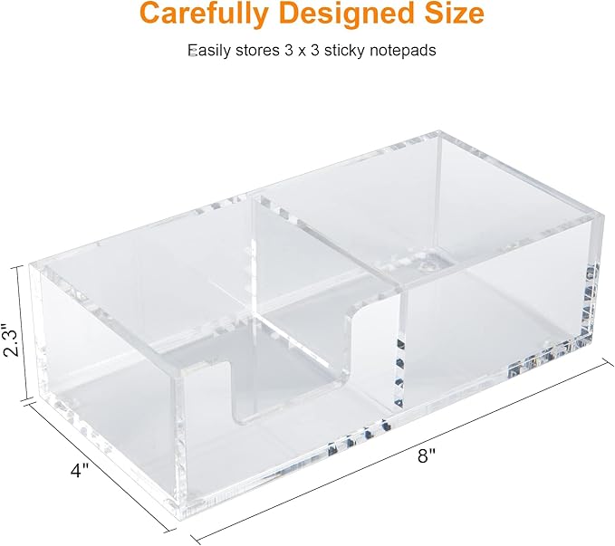 Acrylic 2in1 Sticky Note Holder A Versatile Desk Organization Solution for Office Home School Post Bank Dispenser for 3"x3" Memo (DP002)