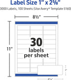 Avery Easy Peel Printable Address Labels with Sure Feed, 1" x 2-5/8" Customizable Stickers, White, 15,000, Great for Mailing, Shipping, and More (5-Pack of 5160)