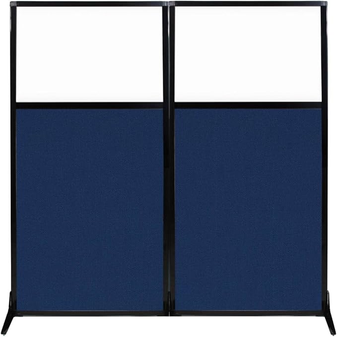Versare Workstation Partition | Portable Wall Divider | Modern Office Cubicle | Free Standing Privacy Screen | Flexible Work Space | 66" x 70" W/Window, Navy Blue Fabric Panels