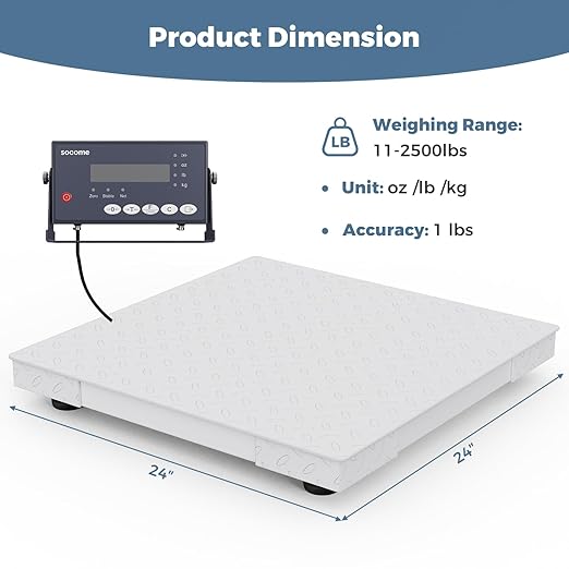 24"x24" Industrial Floor Scale, Precision Pallet Scale with Digital Indicator, Heavy Duty Weighing Scale for Floor Bench Office Weight Weighing, 2500 lb x 1 lb, Grey