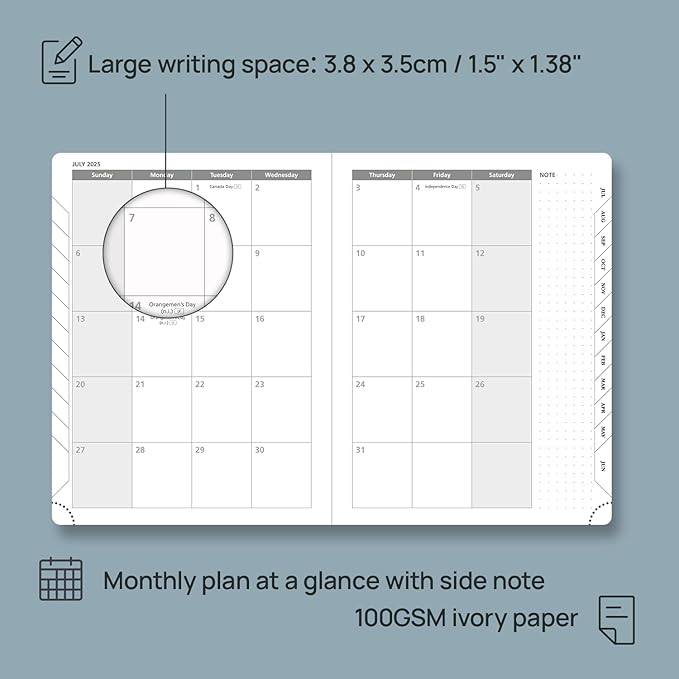 POPRUN Planner 2025-2026 (Medium 6.75''x 8.75''), Horizontal Weekly Notebook Jul.2025 - Jun.2026, Academic Appointment Book with Monthly Tabs, Leather Hardcover, Inner Pocket, 100 GSM - Lavender