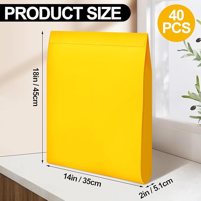 40 Pcs 14 x 18 x 2 Inch Large Expandable Catalog Envelopes Manilla Kraft Peel and Seal Envelopes Light Large Mailing for Office Home Documents Magazines Photos Storage Organizing