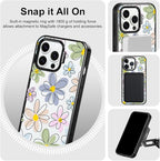 MOSNOVO Magnetic Case for iPhone 14 Pro Max, 10ft Military-Grade Protection, Compatible with Magsafe, Shockproof Phone Case for iPhone 14 Pro Max - Linear Blooms - Clear Black
