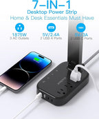 Power Strip with LED Desk Lamp, 10 Ft Extension Cord with 3 Outlets 4 USB Ports(2 USBC), 4 Modes 5 Level Touch Lamp Small Desk Lamps for Home Office College Dorm Room, Study Reading Light - BK