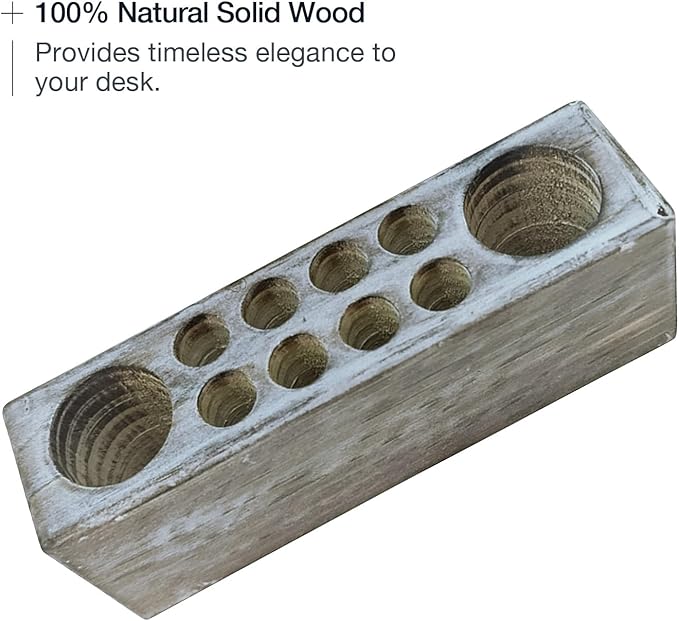 Whitewashed Wooden Pen Holder, Grey Solid Wood Desk Organizer, Rustic Paint Brush Holder and Art Supplies Organizer