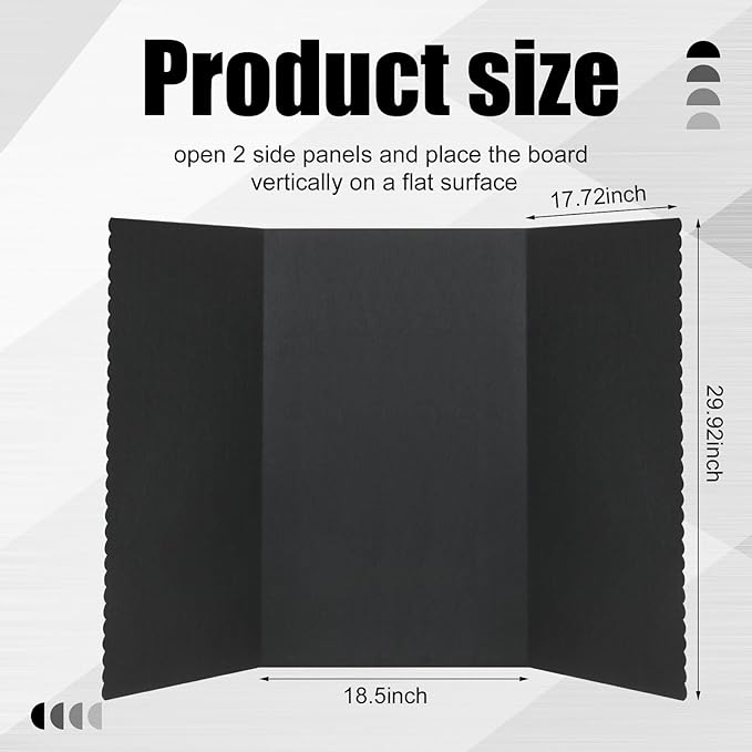 Paterr Trifold Poster Board with Storage Bag, Hook and Loop Fabric, Foldable 3 Panel Presentation Board for Science Fair and Exhibitions (Black,54 x 30 Inch)