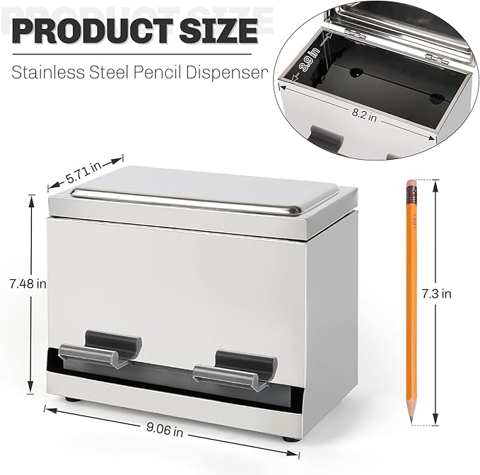 Stainless Steel Pencil Dispenser/Pen Holder for Classroom Home Restaurant for Bulk Pencils Storage/Unwrapped Drinking Straws Storage (Silver)