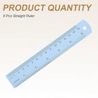 HARFINGTON 6pcs Metal Straight Ruler 15cm Metric SAE Aluminum Alloy Measuring Rulers Scale Tool with Hole for Measure Study Reading Classroom Office, Light Blue