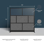 Stand Up Desk Store Expanse Modular Wall | 70'' x 70'' Wall | Expandable Partition Room Divider with Rearrangeable Frosted Acrylic & Sound Absorbent Panels (Black Frame)