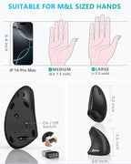 Lekvey Ergonomic Mouse, Vertical Wireless Mouse: Rechargeable Optical Carpal Tunnel Mice with 2.4G USB Receiver, 1000/1200 / 1600 DPI, 6 Buttons, for Laptop, Computer, PC, Desktop, Notebook, Black