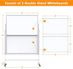 maxtek Dry Erase Whiteboard Height Adjustable, Easel Stand Rolling White Board on Wheels - 48 x 60 Large Mobile Dry Erase Board, 4' x 5' Double Sided Magnetic Whiteboard for School Office Home