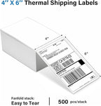 Thermal Shipping Labels 4x6-500 Labels Fan-Fold, Mailing Postage Paper for Thermal Printers, Strong Adhesive, Jam-Free, Compatible with JADENS, Rollo, Munbyn, for Office & Home