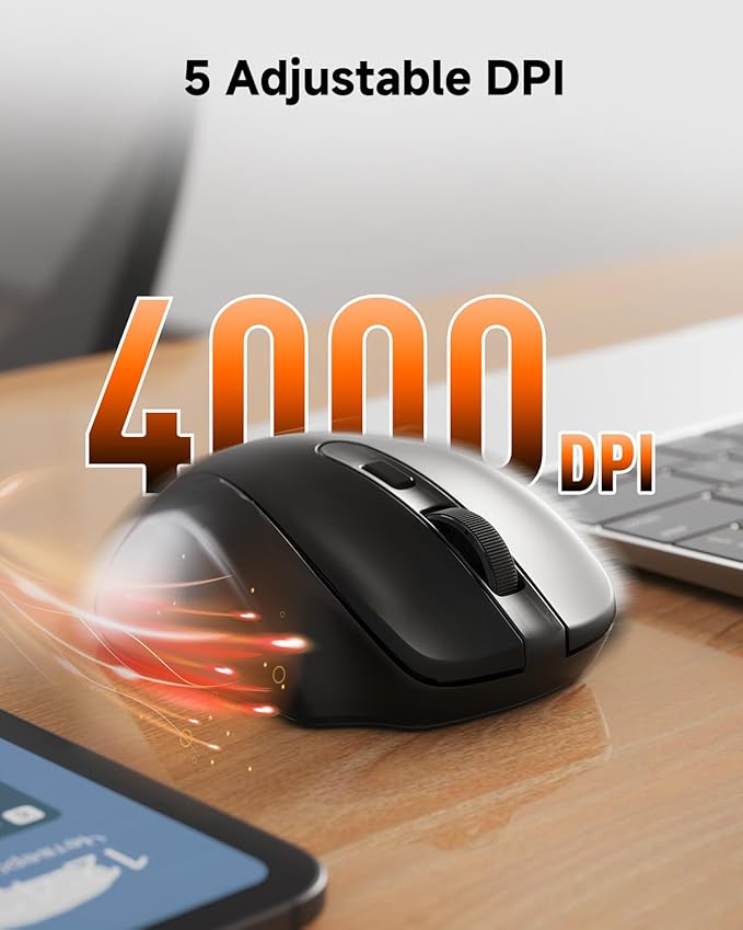 Redragon BM-4092 Wireless Mouse, 5 Level 4000DPI, 18 Months Battery, 2.4GHz Cordless, Portable Optical Computer Mouse for Laptop, PC, Chromebook, Windows, Mac, for Small Hand