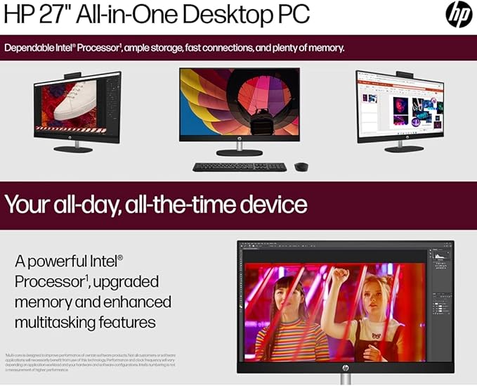 HP 27" FHD Touchscreen Business All-in-One Desktop Computer, Intel 12-Core Ultra 7 155U (Beats i7-1355U), 32 GB DDR5 RAM, 1 TB SSD, Intel Iris Xe Graphics, Wired KB & Mouse, Wi-Fi 6, Windows 11 Pro
