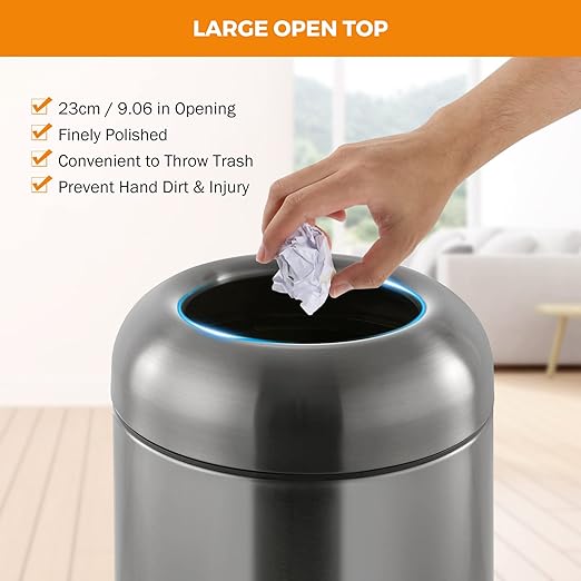 BEAMNOVA 16.5 Gallon Trash Can Black Open Top Outdoor Indoor Commercial Stainless Steel Industrial Waste Basket Container, Metallic Black Large Garbage Enclosure with Lid