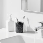 WORHE Pen Holder Stand Italy Natural Premium True Marble Makeup Brush Holders, Tableware Organizer Desk Pencil Cup for Home Office School Decor Dark Grey (DL012)