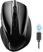 TECKNET Wireless Mouse (BT5.0/3.0 & 2.4G) Rechargeable 4800 DPI Silent USB A & Bluetooth Mouse 6 Buttons, Wide Compatibility - Black