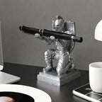 Resin Soldier Shield Knight Decor Statue Pen Holder Base for Desk, Desktop Organizer Pencil Stand Display for Office, School, Home, as Gift for Men Father
