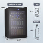 COWSAR Beverage Refrigerator 145 Can Wine Cooler Freestanding Mini Fridge Small ETL Approved with Digital Temperature Control, Glass Door, Child Lock, Drink Refrigerator for Home, Bar– 4.51 Cu. Ft.