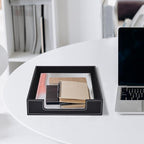 Leather 1-Layer Letter Tray Stackable File Document Tray,A4 Paper Case Rack Desk Office Supplies Organizer Holders,Desktop Organization, Pen Mail Magazine Storage Box(Black)