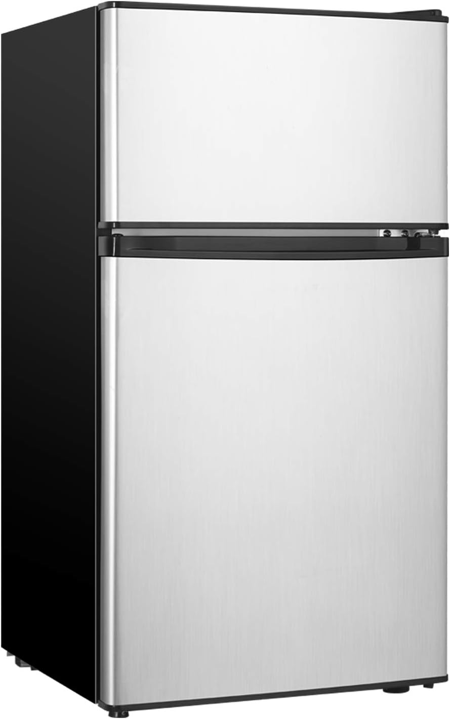 Mini Fridge With Freezer,3.2 Cu.Ft Compact Refrigerator,Mini Refrigerator With 2 Doors For Bedroom,Office,Kitchen,Apartment,Dorm(sliver)