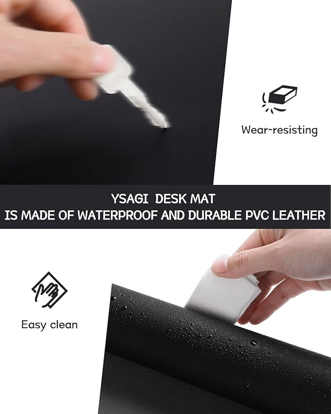 YSAGi Leather Desk Protector, Office Mat, Large Mouse Mat, Non-Slip PU Leather Blotter, Laptop Desk Pad, Waterproof Writing Pad for Office and Home (Black, 47.2" x 23.6")