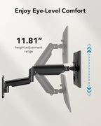 HUANUO Computer Monitor Wall Mount for 22 to 35 inch Flat Curved Screens, Single Wall Mount Monitor Arm Holds up to 26.4lbs, Height Adjustable Full Motion Gas Springcore Vesa Mount, Max 200x200mm
