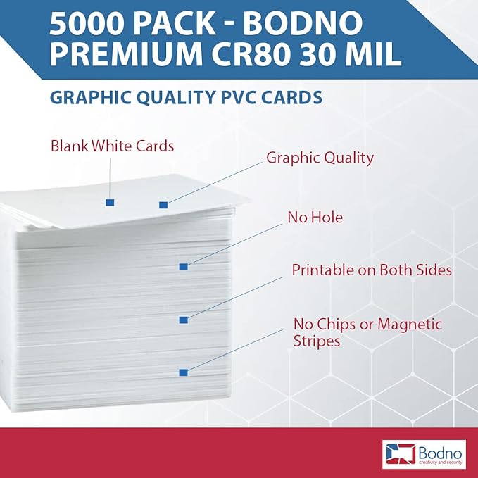 5000 Pack - Bodno Premium CR80 30 Mil Graphic Quality PVC Cards
