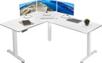 VIVO Electric Corner L-Shaped 63 x 55 in Standing Desk, Memory Height Adjustment, White Top White Frame, DESK-E3CTW