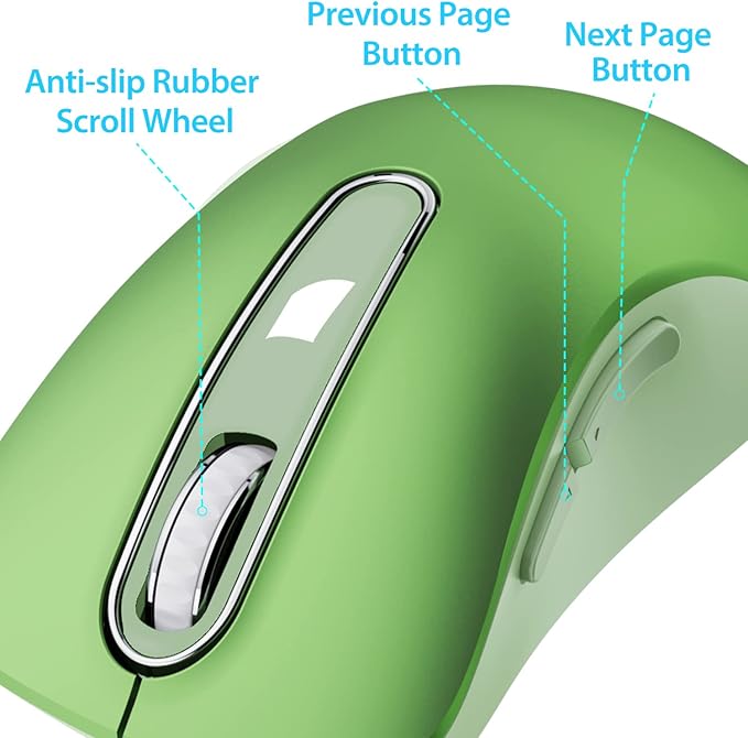 memzuoix 2.4G Wireless Mouse, 1400 DPI Mobile Optical Cordless Mouse with USB Receiver, Portable Computer Mice for Laptop, PC, Desktop, MacBook, 5 Buttons (Mint Green)