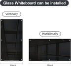 J&J worldwide Black Glass Whiteboard Magnetic Dry Erase Board 6' x 3', Large Frameless Glass White Board Wall Mounting for Office, Home, School, Includes Magnets, Marker Tray, Eraser