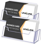 Uniclife 2 Pack Acrylic Business Card Holder for Desk 1 Slot Clear Business Card Display Stand for Men & Women Desktop Business Card Organizer Card Stand for Office Home Exhibition, 60 Card Capacity