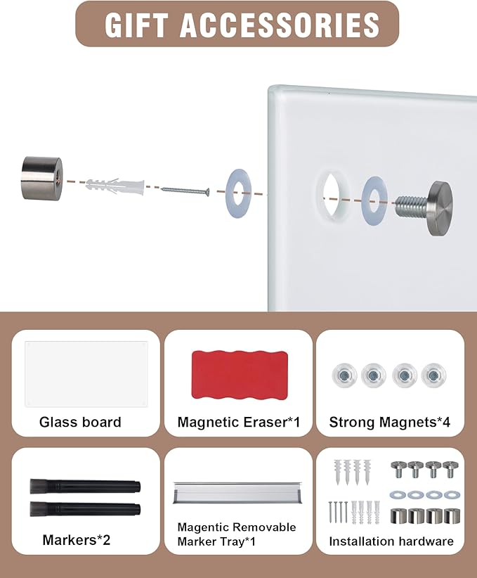 Magnetic Glass Whiteboard，60"x48" Wall Mounted Frameless Dry Erase Board for Office, Home & School Ultra White
