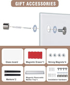 Magnetic Glass Whiteboard，60"x48" Wall Mounted Frameless Dry Erase Board for Office, Home & School Ultra White