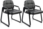 CLATINA Waiting Room Guest Chair with Bonded Leather Padded Arm Rest for Office Reception and Conference Desk Black with Sled Base 2 Pack
