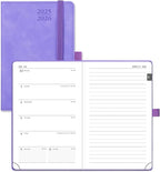POPRUN Planner 2025-2026 Weekly Notebook for Purse(Pocket Size 4''x 6.25'') Small Academic Calendar (JUL.25 - JUN.26) with Monthly Tabs, Leather Soft Cover, Inner Pocket, 100 GSM - Lilac