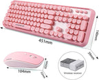 FOPETT Wireless Keyboard and Mouse Combo, 104 Keys Full-Sized 2.4 GHz Round Keycap Colorful Keyboards, USB Receiver Plug and Play, for Windows, Mac, PC, Laptop, Desktop (Pink)