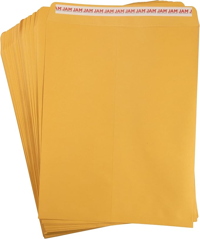 JAM PAPER 12 x 15 1/2 Open End Catalog Recycled Envelopes with Peel and Seal Closure - Brown Kraft - 100/Pack