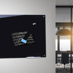 Magnetic Glass Whiteboard 48" x 36" Dry Erase Board Frameless Premium Tempered Galssboards Wall Mounted Glossy writeboard with Eraser, Marker Tray for Interactive Office, (Black)