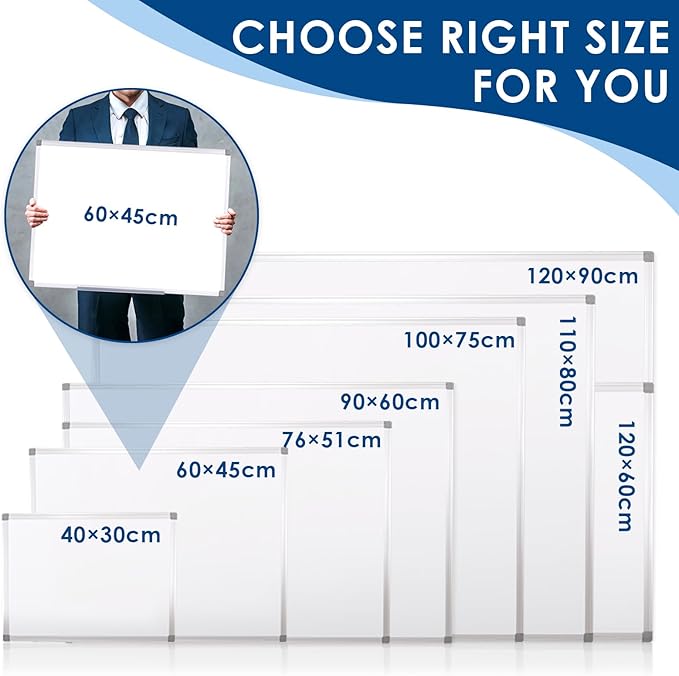 SWANCROWN Large Magnetic Dry Erase Whiteboard 40" x 30 ", Aluminum Frame with Silver, Wall Mounted or Hanging White Board, Home Office Classroom Board