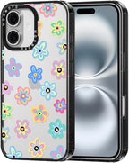 MOSNOVO Case for iPhone 16 Plus, [10ft 4X Military-Grade Drop Protection] Durable & Shockproof Phone Case Cover Design for iPhone 16 Plus - Groovy Flower - Clear Black