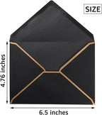 50 Pack Black A6 Envelopes 4x6 Self-Adhesive V Flap Envelopes with Gold Border for Office, Greeting Card, Wedding, Graduation, Baby Shower, Parties, Invitations (Black, 4x6)