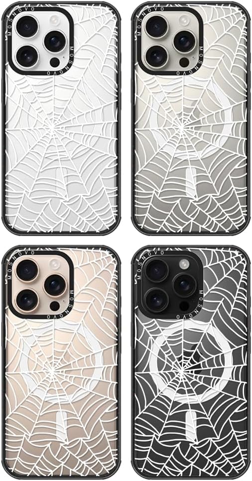 MOSNOVO Magnetic Case for iPhone 16 Pro, 10ft Military-Grade Protection, Compatible with Magsafe, Shockproof Phone Case for iPhone 16 Pro - Spider Web - Clear Black