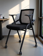 2 Pack Stackable Conference Room Chairs with Paddle Folding Office Foldable Desk Chair Mesh Back and Arms for Conference Meeting Guest Reception Home Office Training Room Chair Black