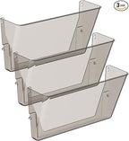 Clear Acrylic Single Pocket, Plastic Hanging Wall Mount File Holder for Office Home (Gray, pack3)