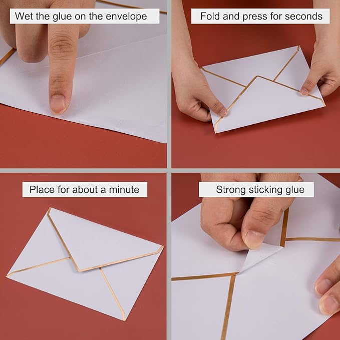 50 Pack White A6 Envelopes 4x6 Self-Adhesive V Flap Envelopes with Gold Border for Office, Greeting Card, Wedding, Graduation, Baby Shower, Parties, Invitations (White, 4x6)