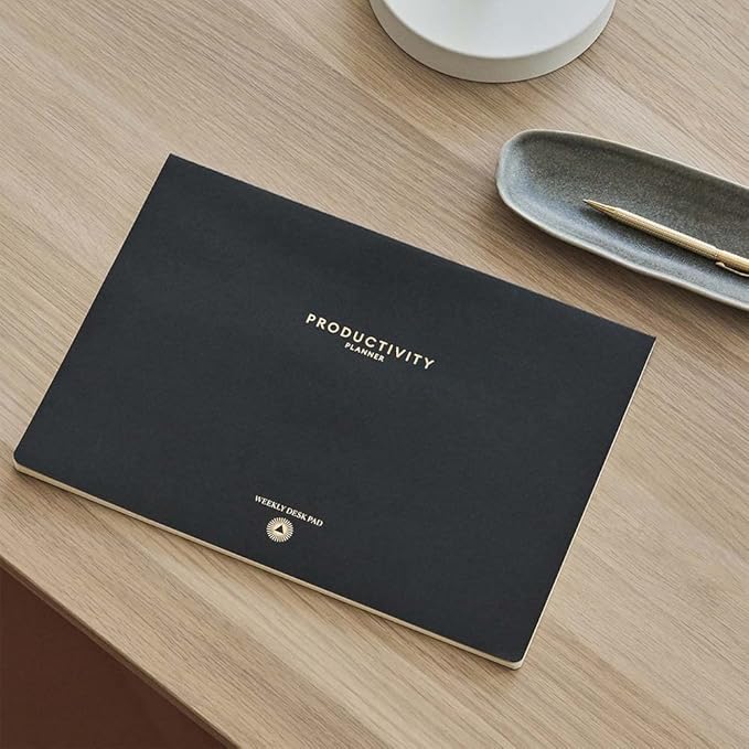 Intelligent Change - Weekly Desk Pad, 1-Year Productivity Planner, Tear-Out Deskpad for to-Do List, Productivity Tools for Time Management and Mindfulness, A4 Size, Black