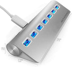 Achoro 7 Ports USB 3.0 Hub - Triangle Aluminum Alloy - High-Speed USB Port Expander - Compatible with PC, iMac, MacBook, Windows, Desktop, and More – Computer Multiple USB HUB (Silver)