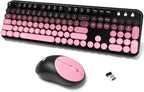 Wireless Keyboard and Mouse Combo, 2.4 GHz Wireless Full-Sized Typewriter Keyboard with Round Keycaps for Windows, Computer, Desktop, PC, Laptop (Pink)