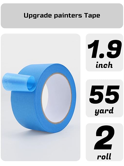 Lichamp Blue Painters Tape, 2 Bulk Pack 1.9 inch by 55 Yards Paper Tape, Blue Tapes for Crafts Arts